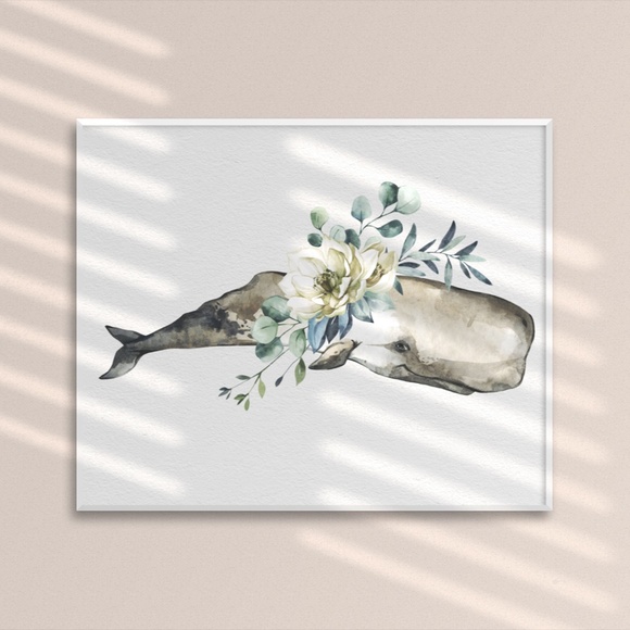 Sperm Whale Watercolor Illustration Wall Art Print Unframed - Picture 2 of 9